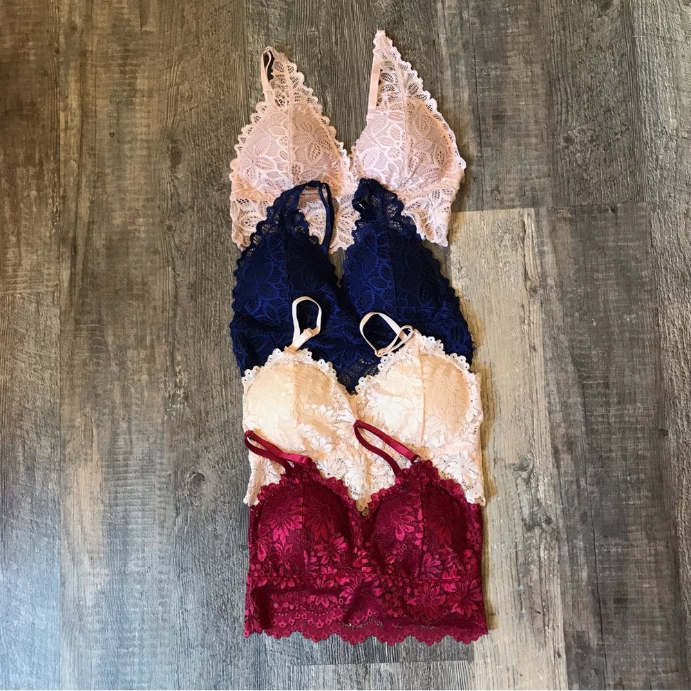 Set of 4 Longline V Neck Floral Lace Bralettes | Multi Color | NWOT Bundle XS